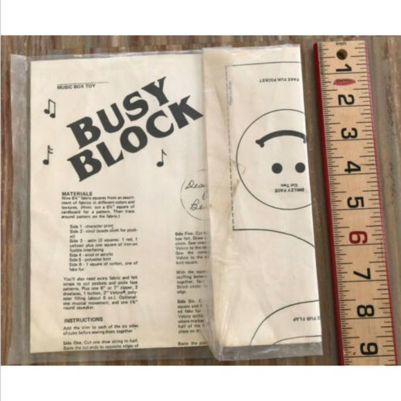 Vtg Soft Busy Block Baby Music Box Squeaky Cube Berene Sewing Pattern Instrction - Picture 1 of 1